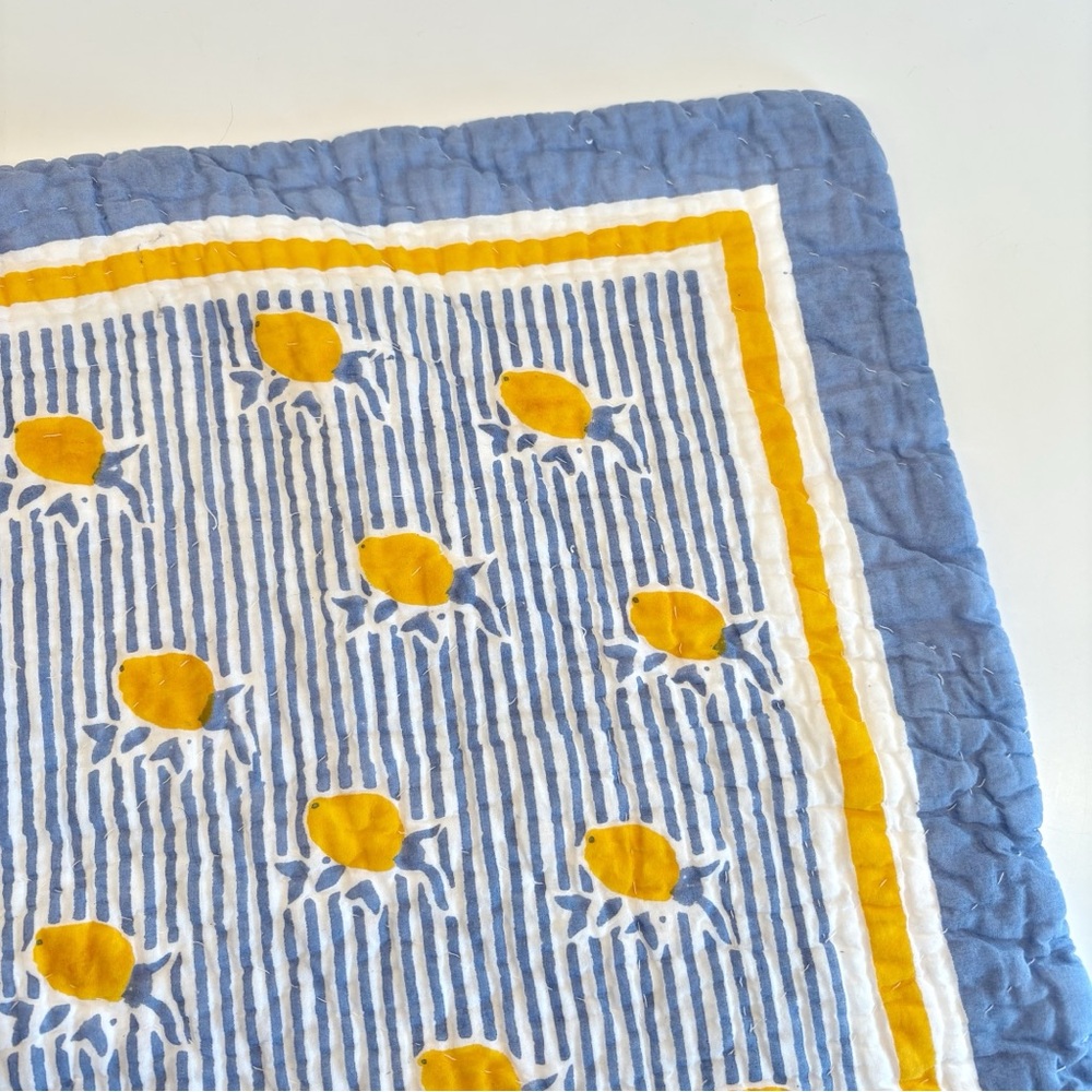 Serena & Lily || Quilted Standard Sham Lemons‎ Tuscany Polkadot Blue Yellow
